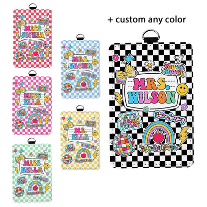 Teacher ID Badge Holder, Teacher Appreciation Gift, Custom ID Holder School Supply Theme, Teacher Lanyard With Name, Back To School Gift