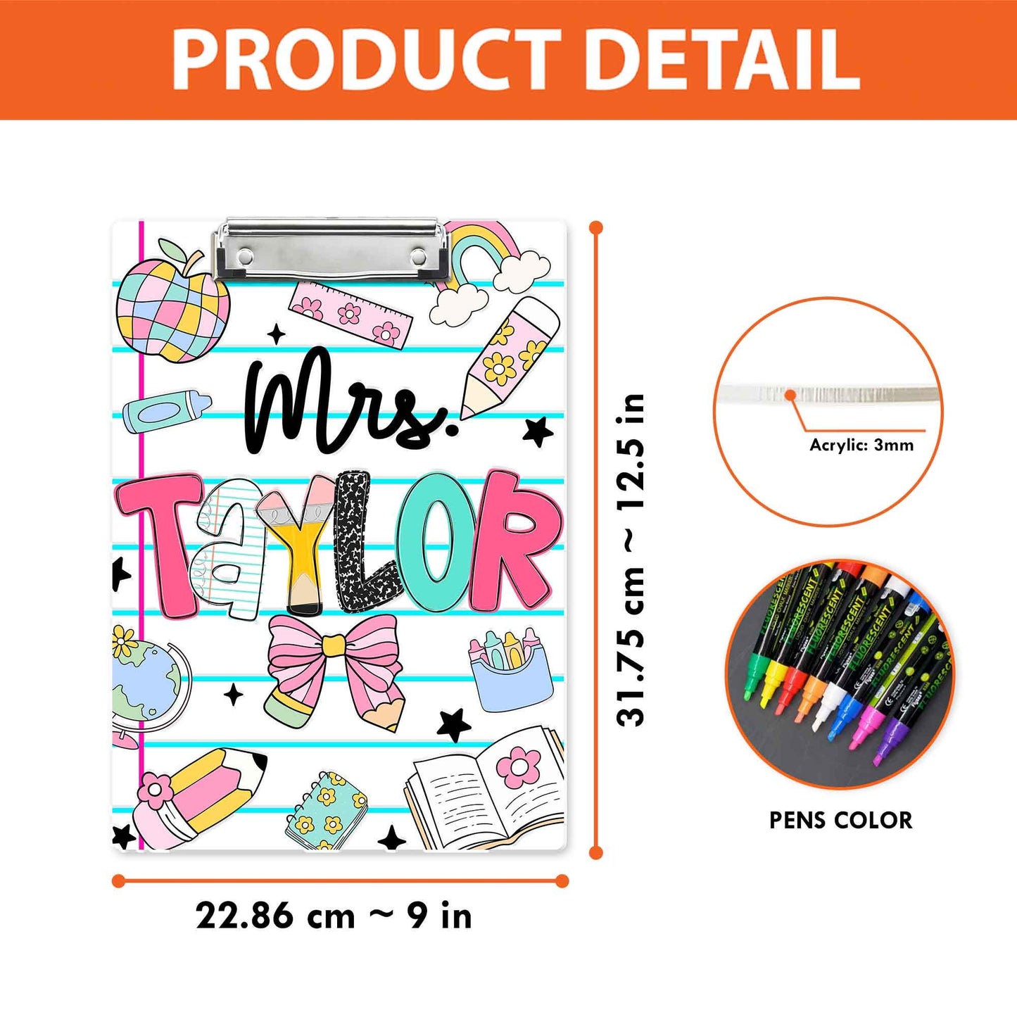 Custom Teacher Clipboard, Acrylic Clipboard For Teacher, Personalized Teacher Gift, Back To School, Teacher Appreciation Gift, Teacher Gift