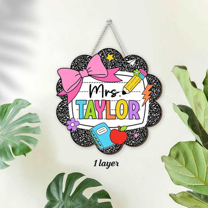 Teacher Appreciation Gift, Custom Teacher Door Hanger Composition Book 3D Wooden Sign, Back To School Gift, Teacher Name Class Welcome Sign