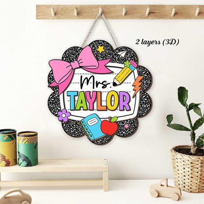 Teacher Appreciation Gift, Custom Teacher Door Hanger Composition Book 3D Wooden Sign, Back To School Gift, Teacher Name Class Welcome Sign