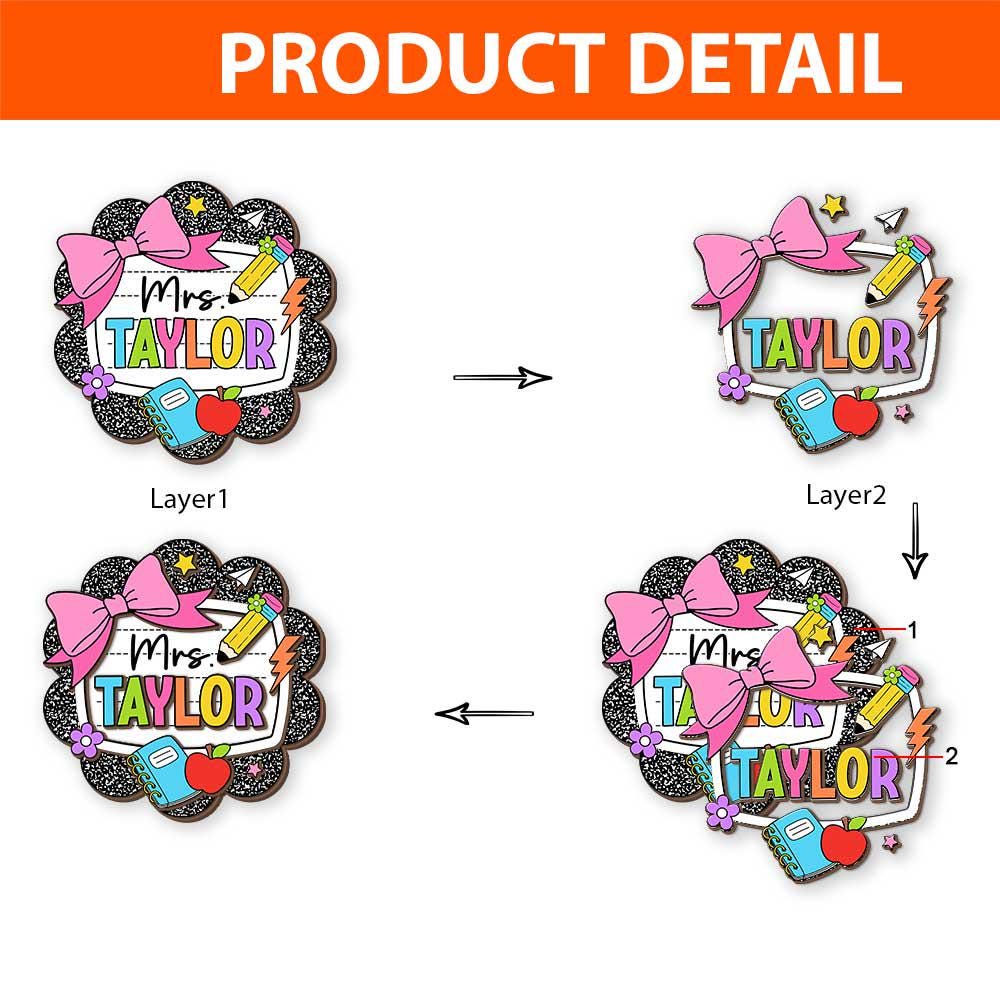 Teacher Appreciation Gift, Custom Teacher Door Hanger Composition Book 3D Wooden Sign, Back To School Gift, Teacher Name Class Welcome Sign