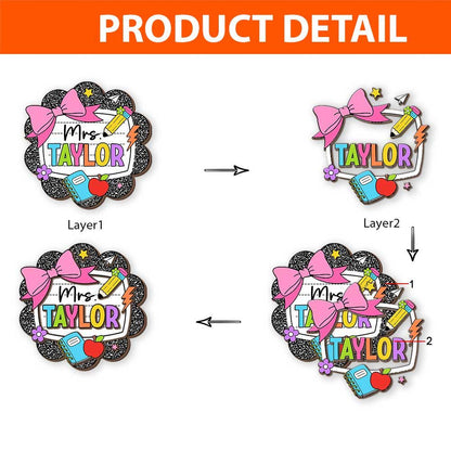 Teacher Appreciation Gift, Custom Teacher Door Hanger Composition Book 3D Wooden Sign, Back To School Gift, Teacher Name Class Welcome Sign