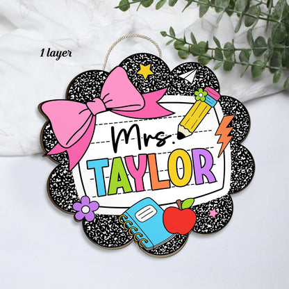 Teacher Appreciation Gift, Custom Teacher Door Hanger Composition Book 3D Wooden Sign, Back To School Gift, Teacher Name Class Welcome Sign
