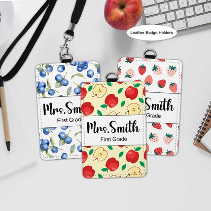 Custom Teacher ID Badge Holder ID Holder Teacher Apple Strawberry, Personalized Teacher Gift, Teacher Appreciation Gift, Back To School Gift