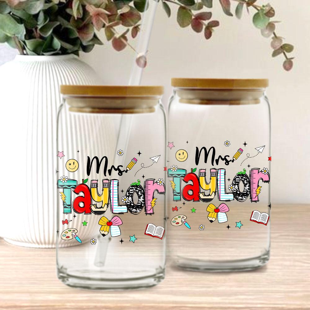 Personalized Teacher Glass Coffee Cup, Custom Name Teacher Tumbler Iced Coffee Cup, Teacher Gift Back To School, Teacher Appreciation Gift