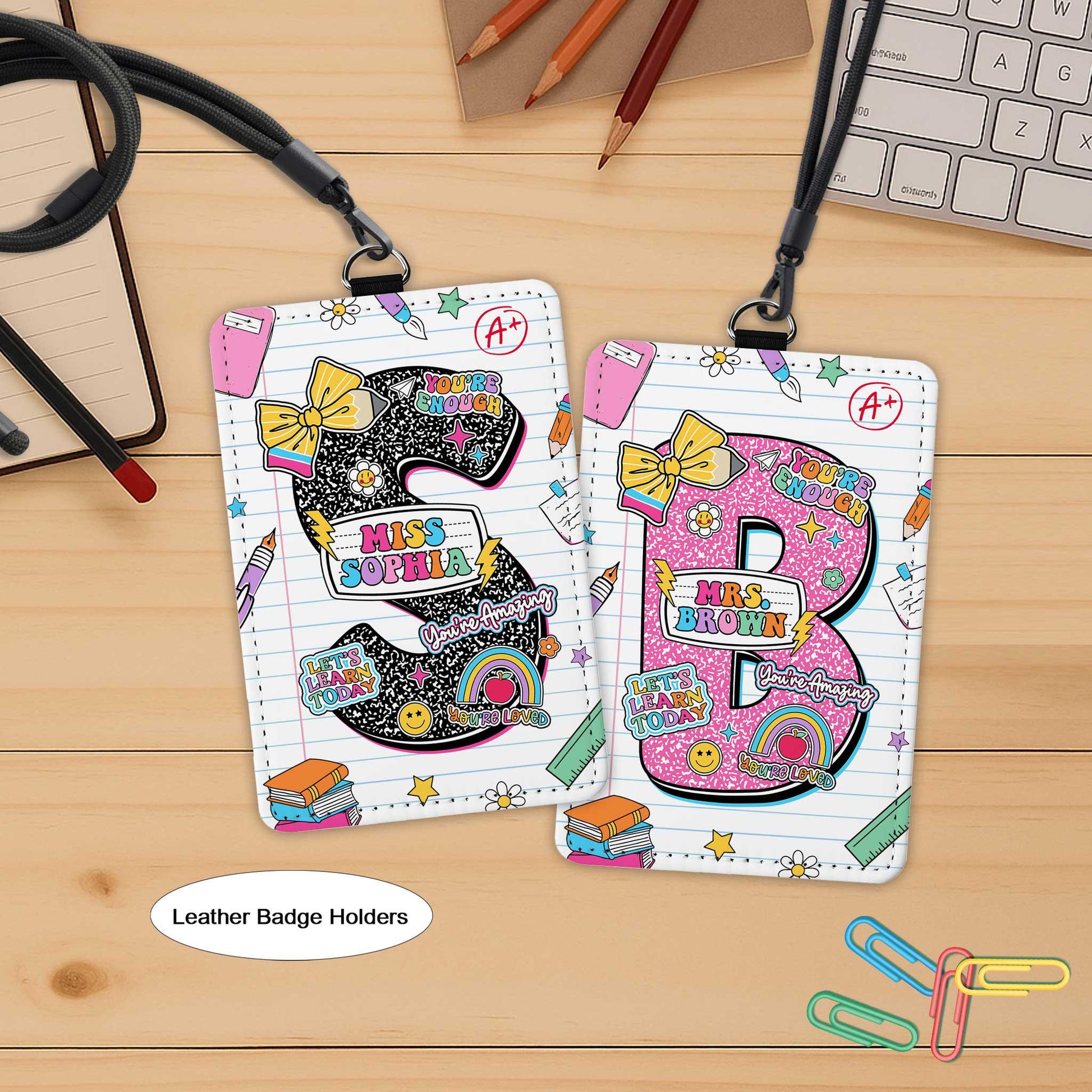 Personalized Teacher ID Badge Holder, ID Holder Custom School Supply Theme, Teacher Gifts, Teacher Appreciation Gift, Back To School Gift