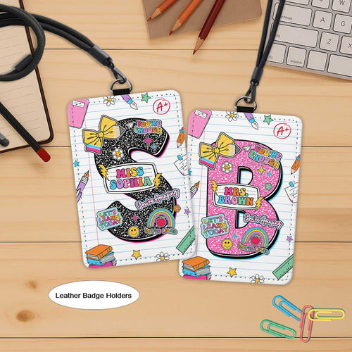 Personalized Teacher ID Badge Holder, ID Holder Custom School Supply Theme, Teacher Gifts, Teacher Appreciation Gift, Back To School Gift