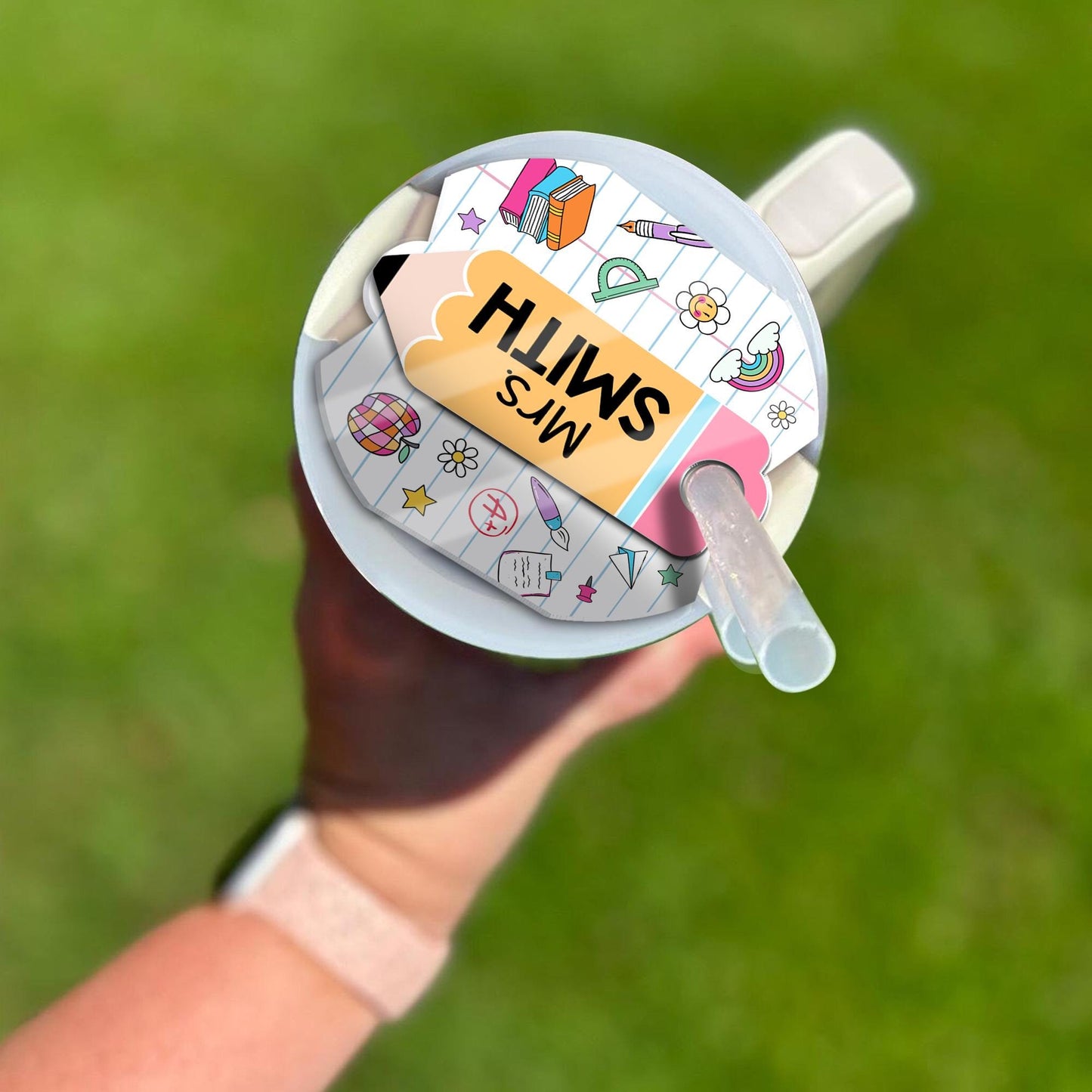 Custom Pencil Tumbler Name Tag, Teacher Name Tumbler Plate Topper, 40oz/30oz Tumbler Lid Name Tag, Back To School, Teacher Appreciation Gift