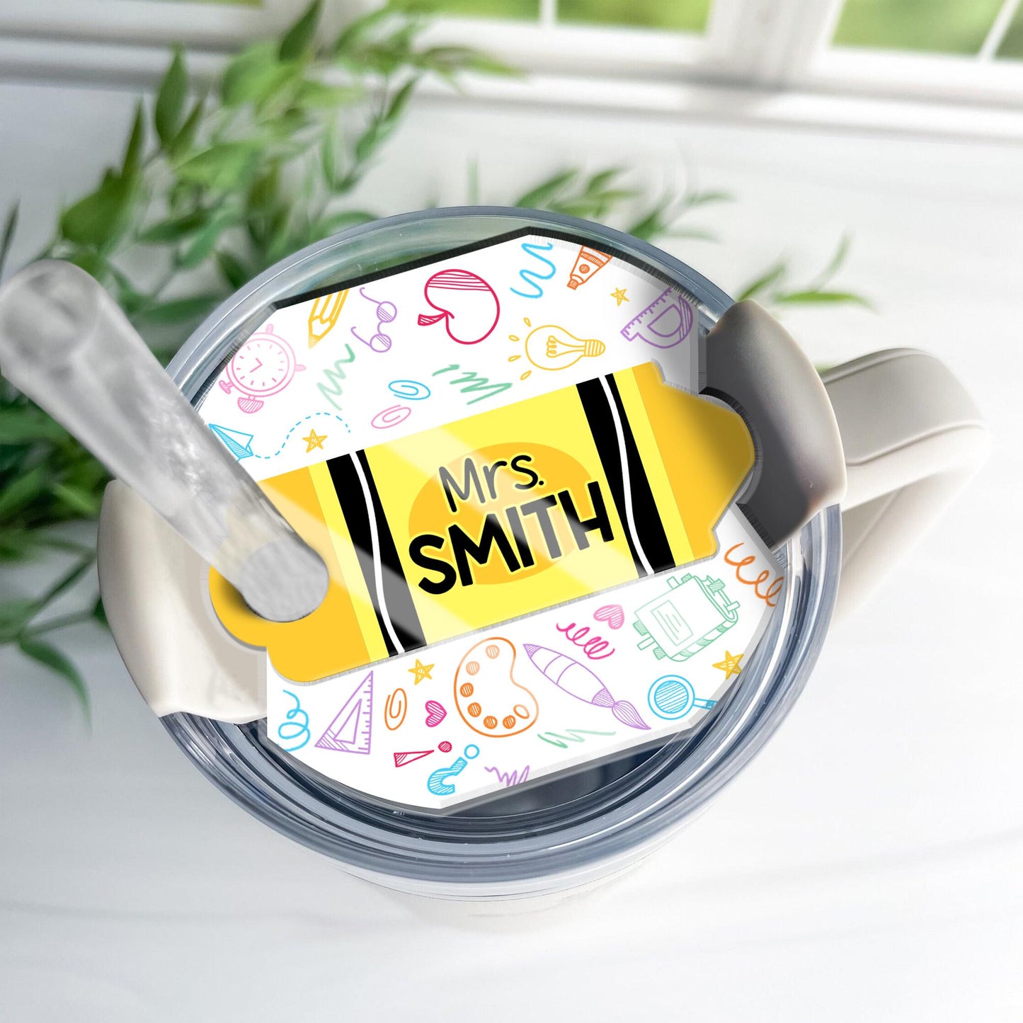 Custom Pencil Tumbler Name Tag, 40oz/30oz Tumbler Lid Name Tag, Teacher Name Tumbler Plate Topper, Back To School, Teacher Appreciation Gift