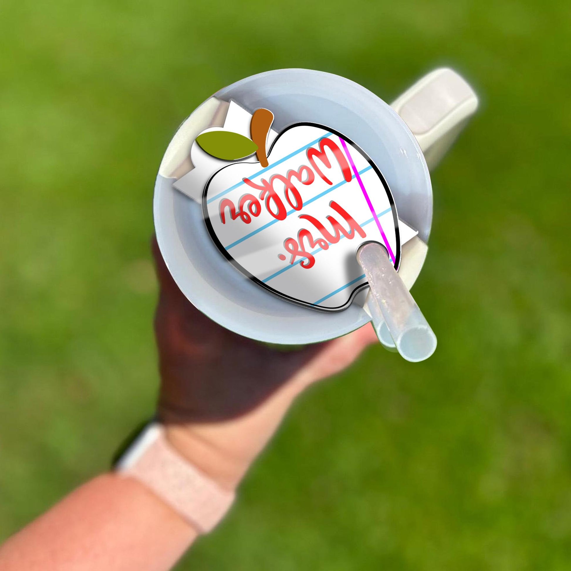 Personalized Apple Topper 40oz/30oz, Custom Tumbler Name Tag, Teacher Stanley Name Plate, Back To School Gift, Teacher Appreciation Gift