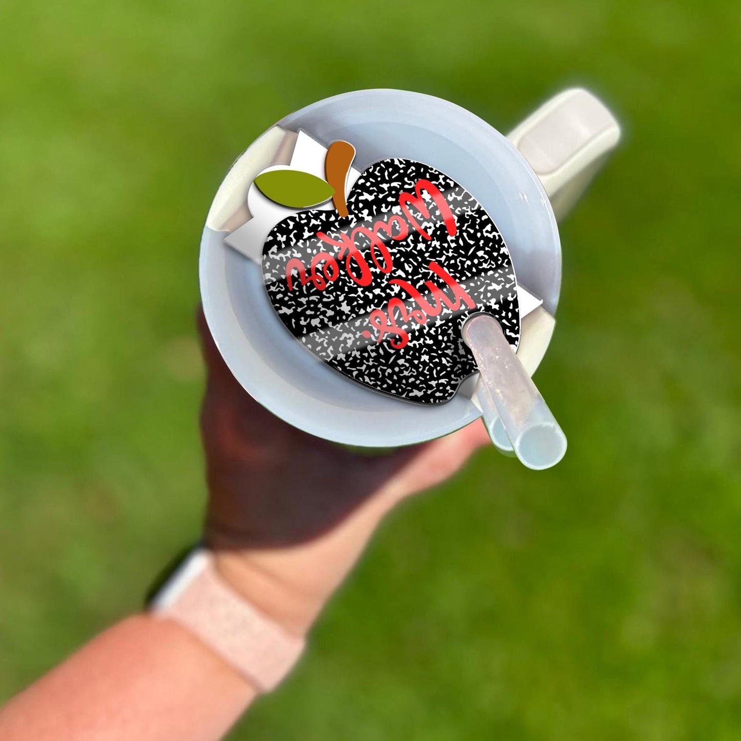 Personalized Apple Topper 40oz/30oz, Custom Tumbler Name Tag, Teacher Stanley Name Plate, Back To School Gift, Teacher Appreciation Gift