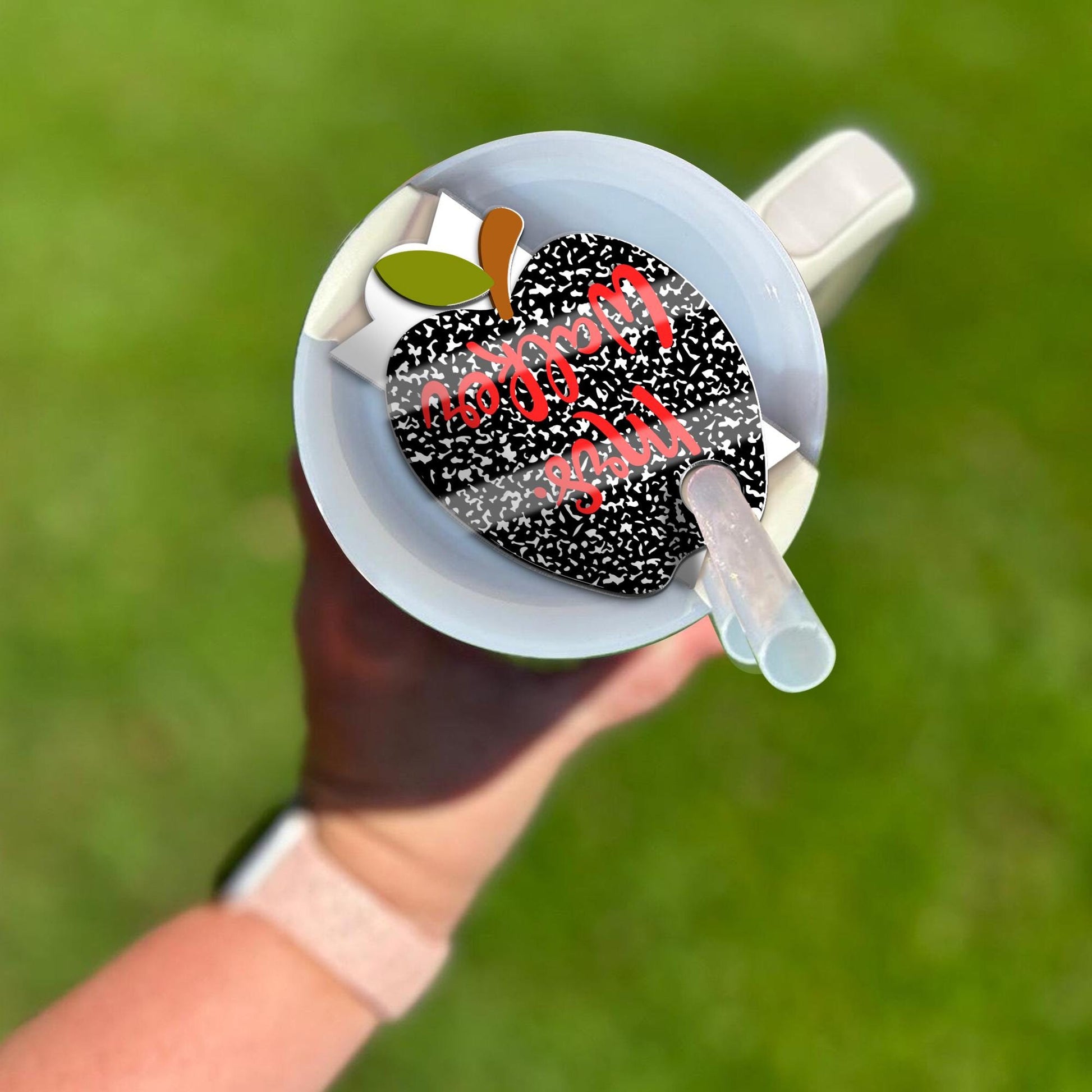 Personalized Apple Topper 40oz/30oz, Custom Tumbler Name Tag, Teacher Stanley Name Plate, Back To School Gift, Teacher Appreciation Gift