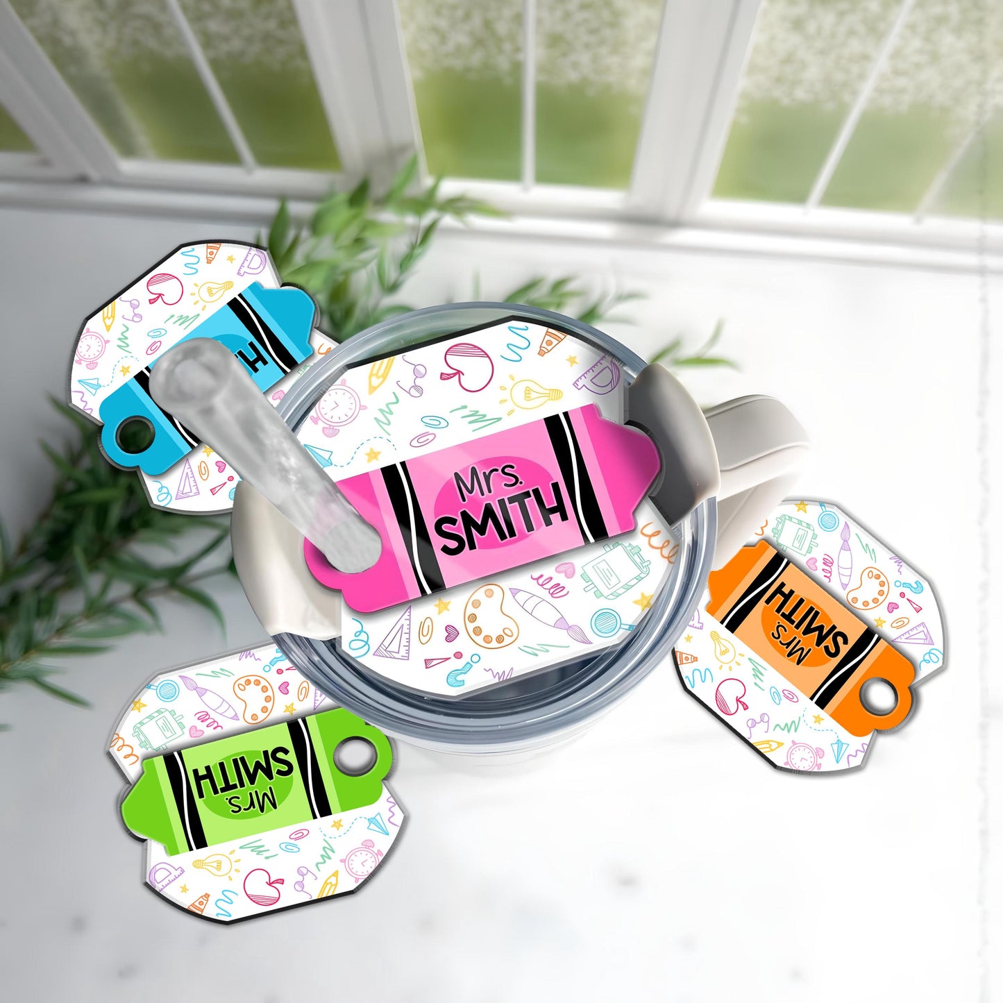 Custom Pencil Tumbler Name Tag, 40oz/30oz Tumbler Lid Name Tag, Teacher Name Tumbler Plate Topper, Back To School, Teacher Appreciation Gift