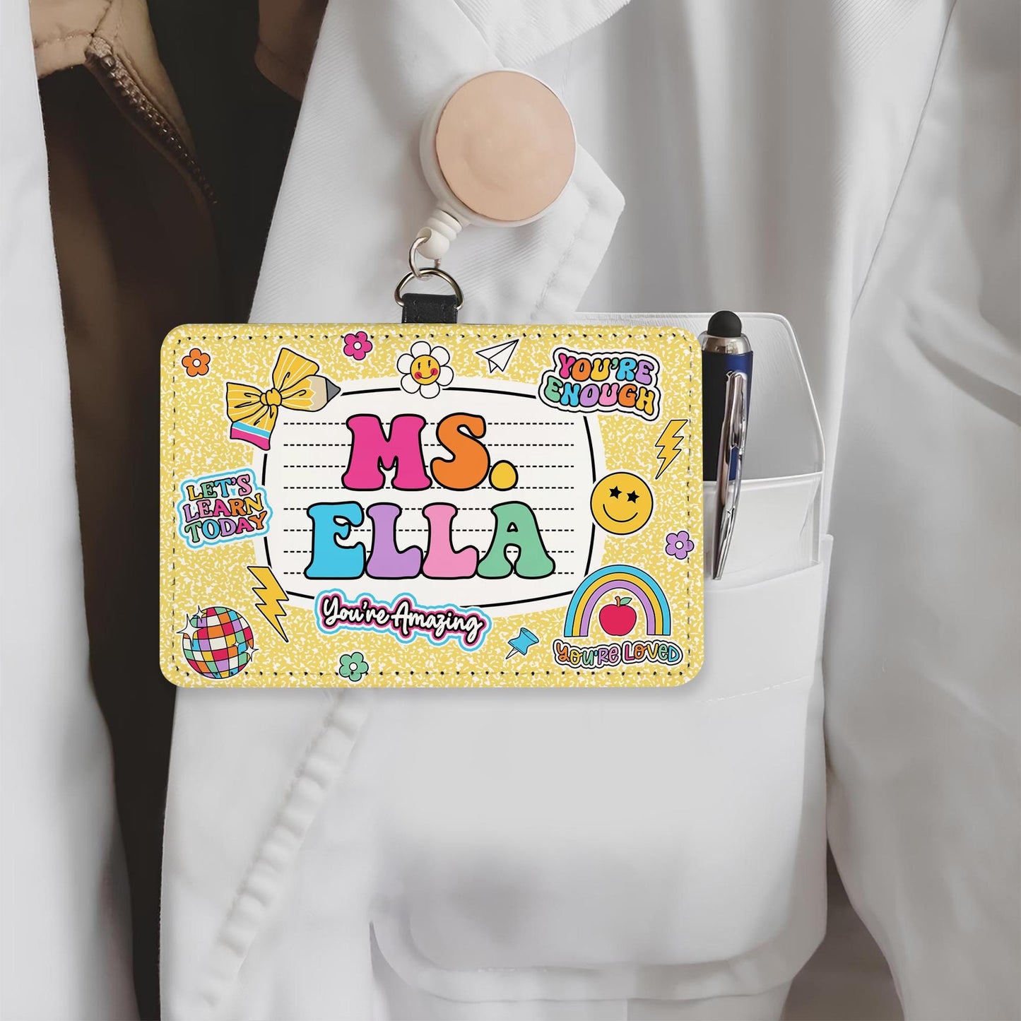 Personalized Teacher ID Badge Holder, Teacher Appreciation Gift, Teacher Gift, Back To School Gift, ID Holder Custom School Supply Theme