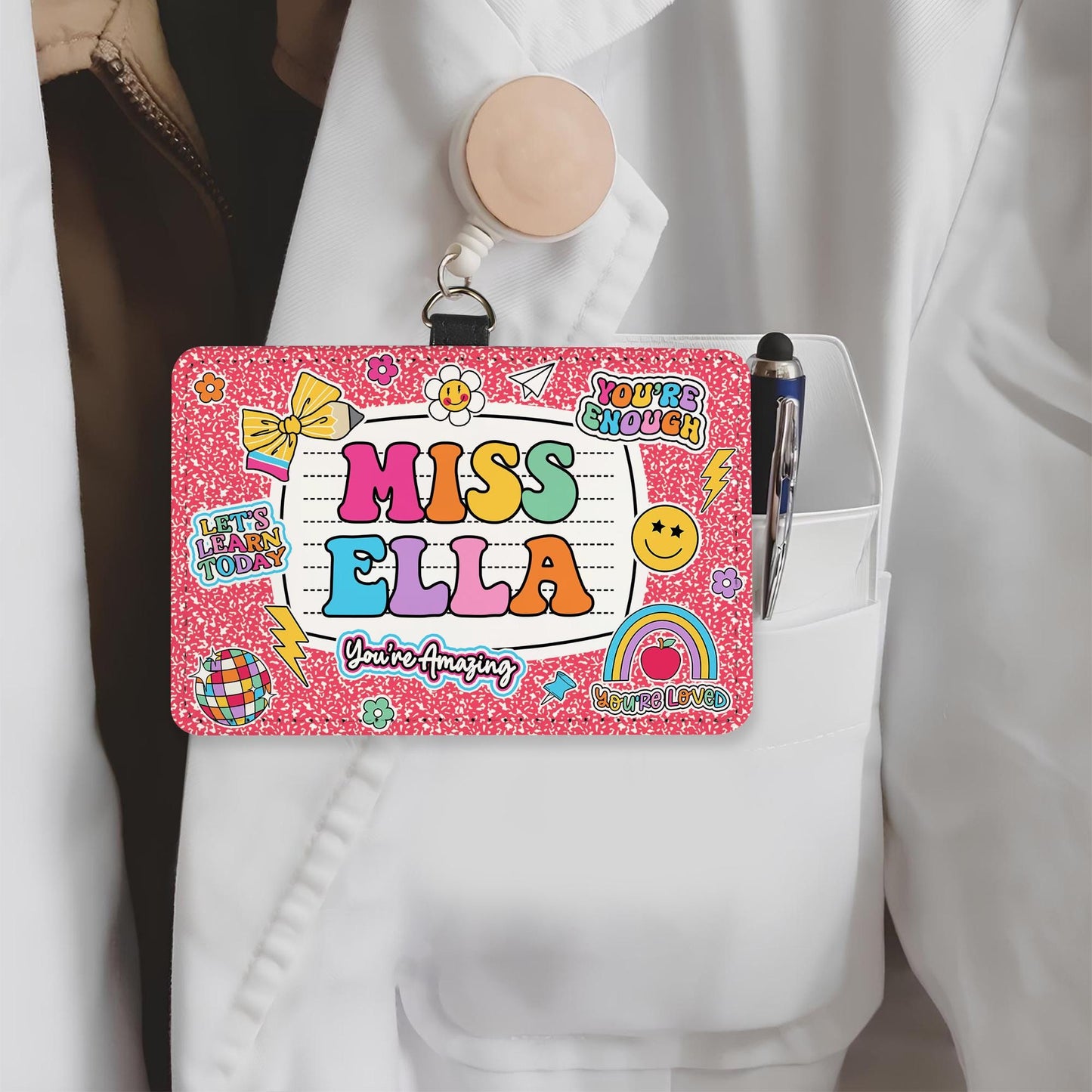 Personalized Teacher ID Badge Holder, Teacher Appreciation Gift, Teacher Gift, Back To School Gift, ID Holder Custom School Supply Theme