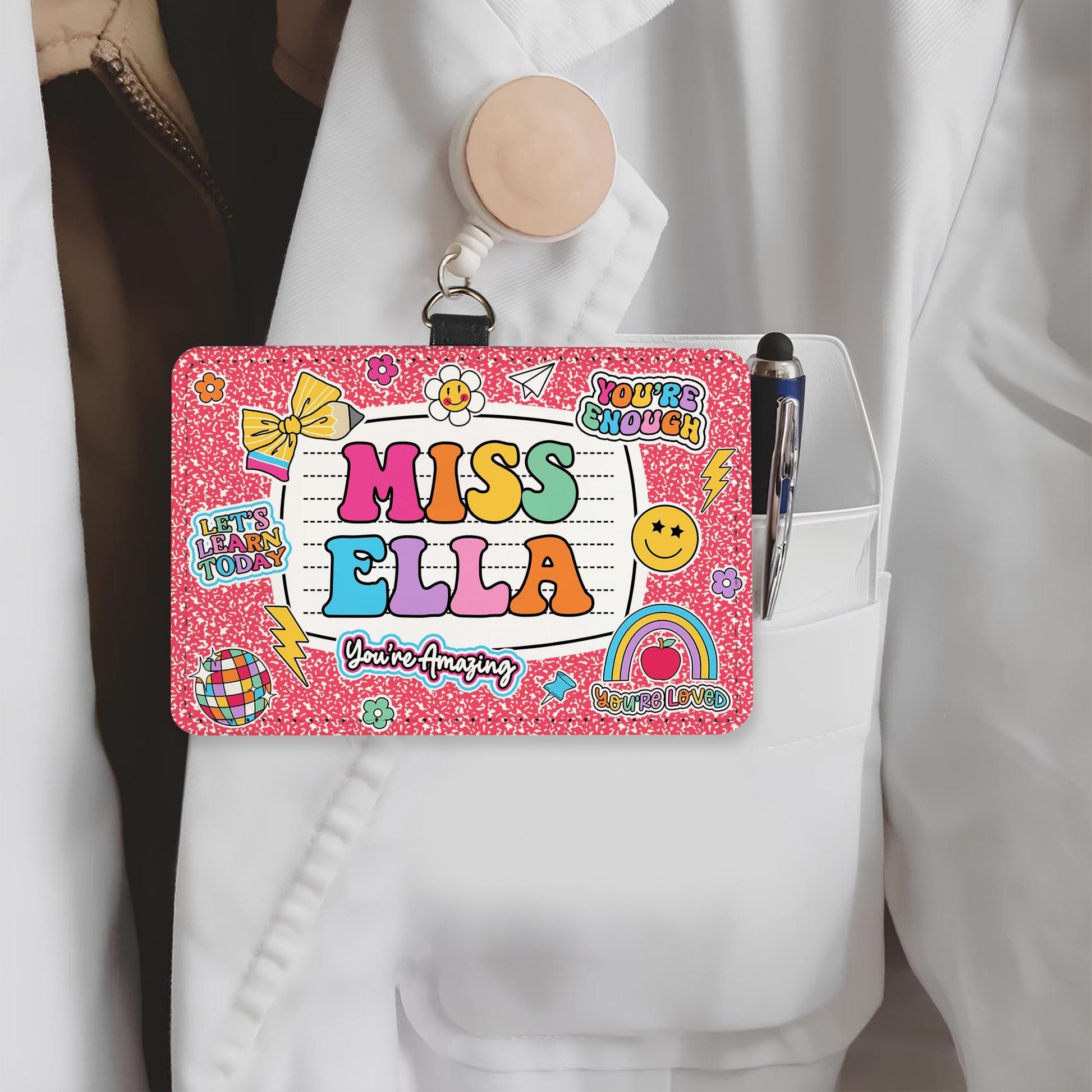 Personalized Teacher ID Badge Holder, Teacher Appreciation Gift, Teacher Gift, Back To School Gift, ID Holder Custom School Supply Theme