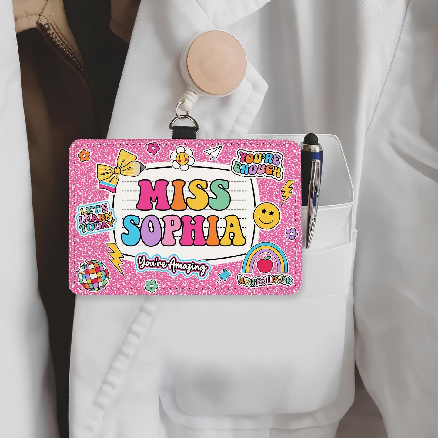 Personalized Teacher ID Badge Holder, Teacher Appreciation Gift, Teacher Gift, Back To School Gift, ID Holder Custom School Supply Theme