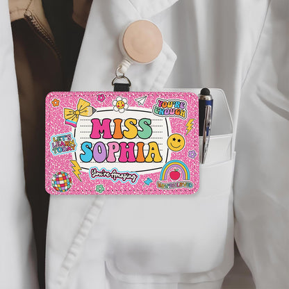 Personalized Teacher ID Badge Holder, Teacher Appreciation Gift, Teacher Gift, Back To School Gift, ID Holder Custom School Supply Theme