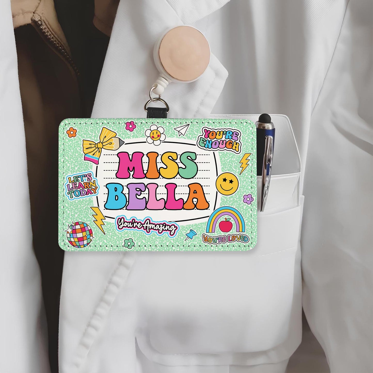 Personalized Teacher ID Badge Holder, Teacher Appreciation Gift, Teacher Gift, Back To School Gift, ID Holder Custom School Supply Theme