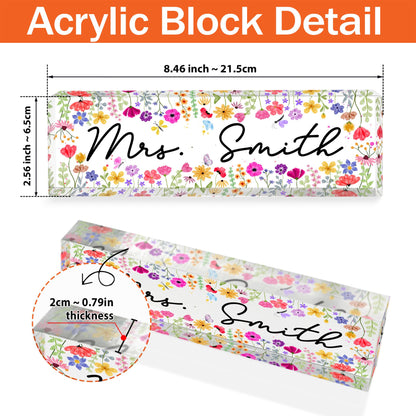 Custom Teacher Name Plate Desk Plaque Flower, Teacher Appreciation Gift, Teacher Gift, Teacher Acrylic Desk Name Sign, Back To School Gift