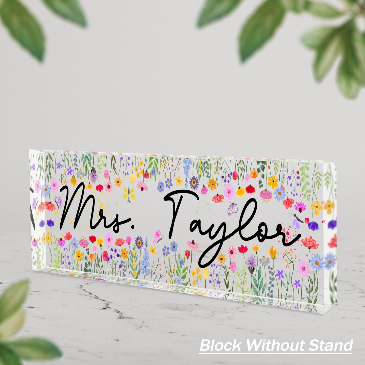 Custom Teacher Name Plate Desk Plaque Flower, Teacher Appreciation Gift, Teacher Gift, Teacher Acrylic Desk Name Sign, Back To School Gift