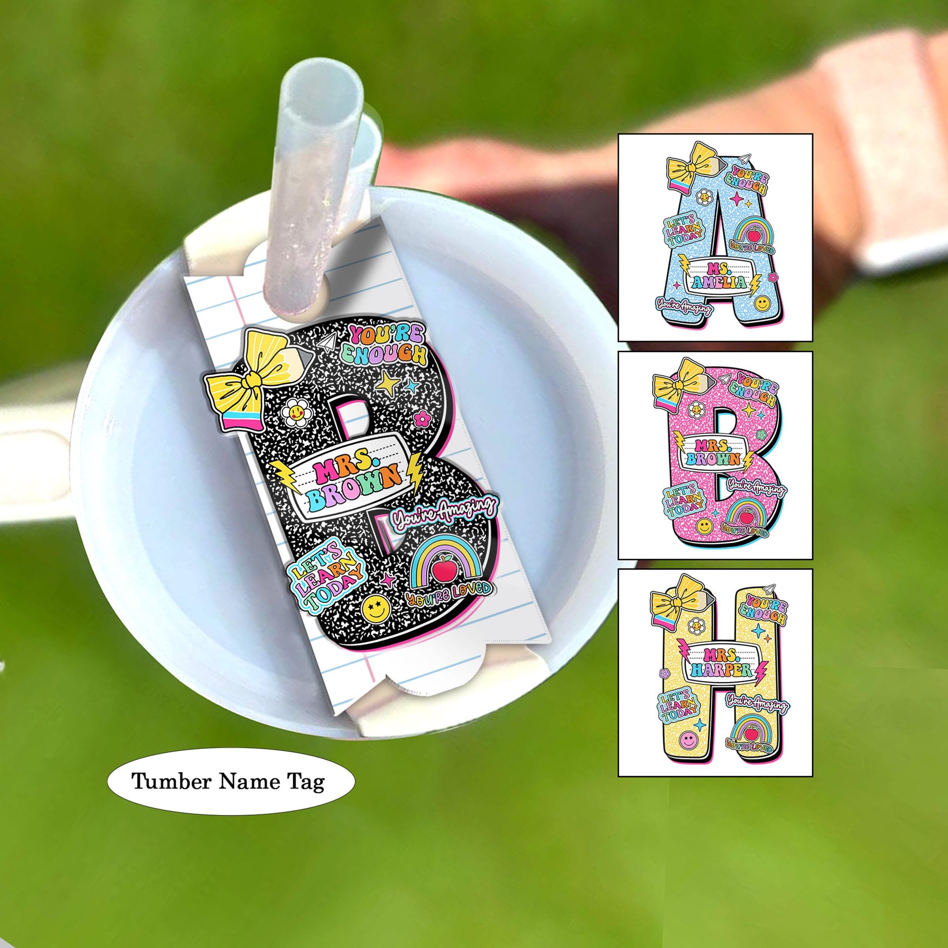 Personalized Tumbler Name Plate Composition Book, Teacher Gifts, 40oz/30oz Tumbler Lid Name Tag, Back To School, Teacher Appreciation Gift