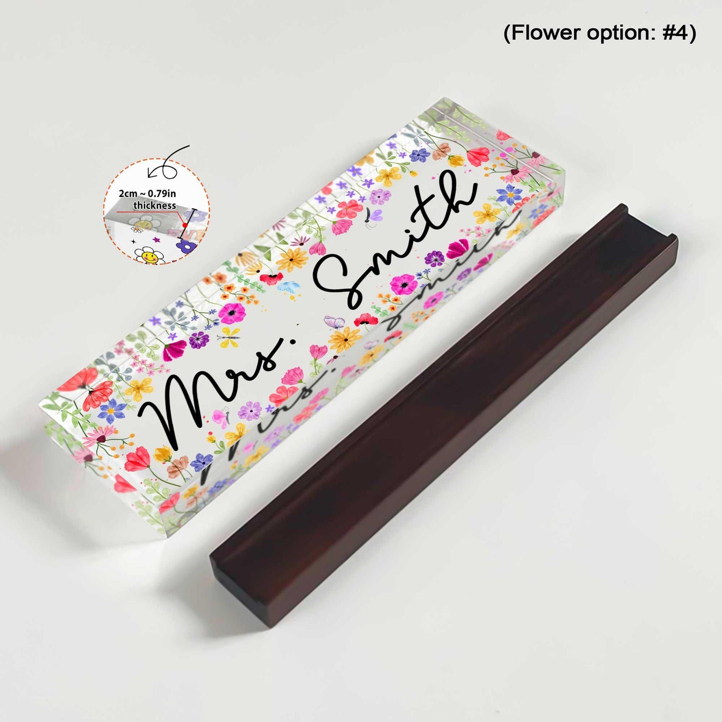 Custom Teacher Name Plate Desk Plaque Flower, Teacher Appreciation Gift, Teacher Gift, Teacher Acrylic Desk Name Sign, Back To School Gift