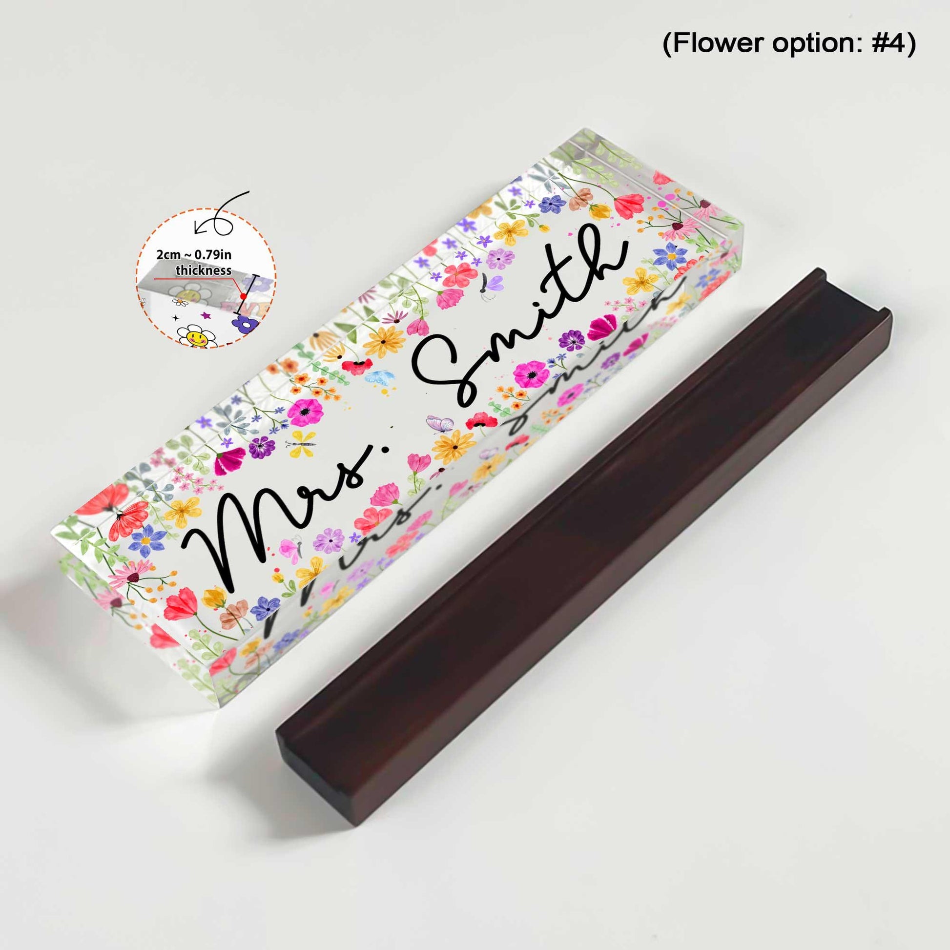 Custom Teacher Name Plate Desk Plaque Flower, Teacher Appreciation Gift, Teacher Gift, Teacher Acrylic Desk Name Sign, Back To School Gift