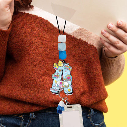 Personalized Beaded Teacher Lanyard: Custom Name ID Badge, Wood or Acrylic