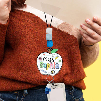 Personalized Teacher Lanyard: Beaded ID Badge Holder with Tassel