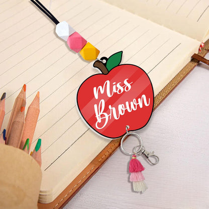 Personalized Teacher Lanyard: Beaded ID Badge Holder with Tassel