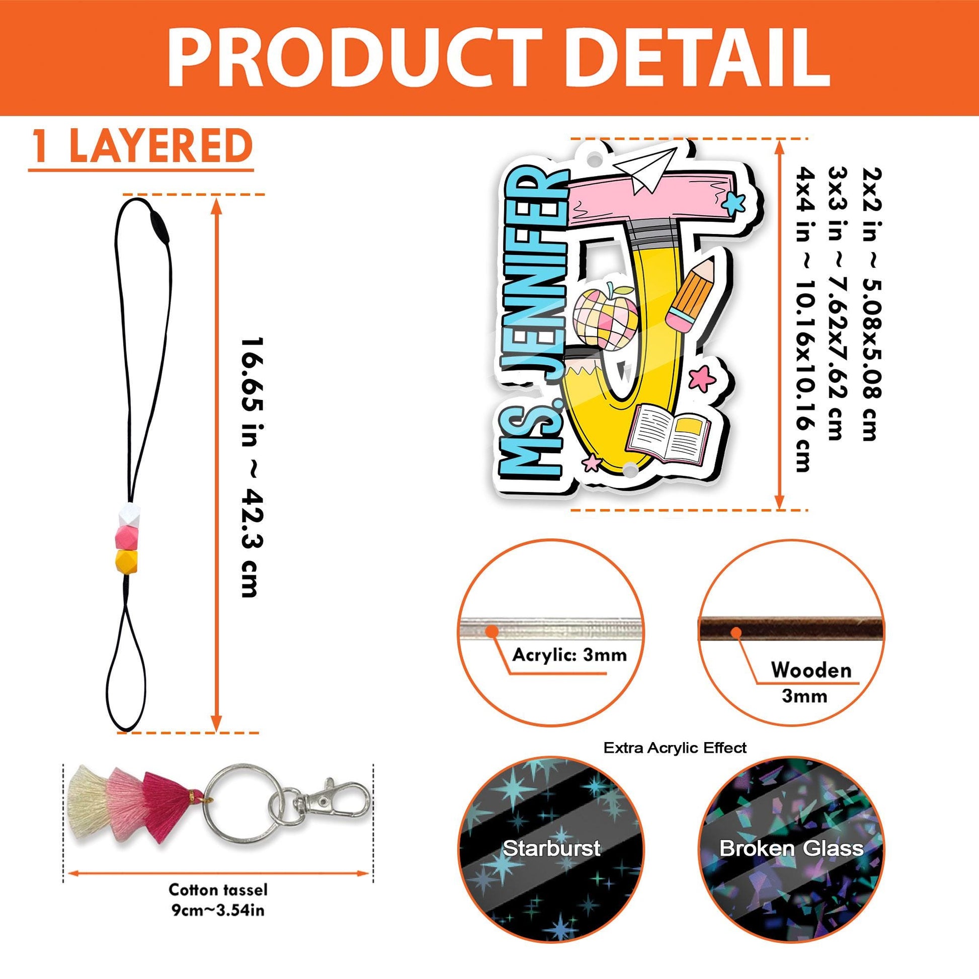 Personalized Teacher Lanyard: Beaded ID Badge Holder with Wood or Acrylic Charm