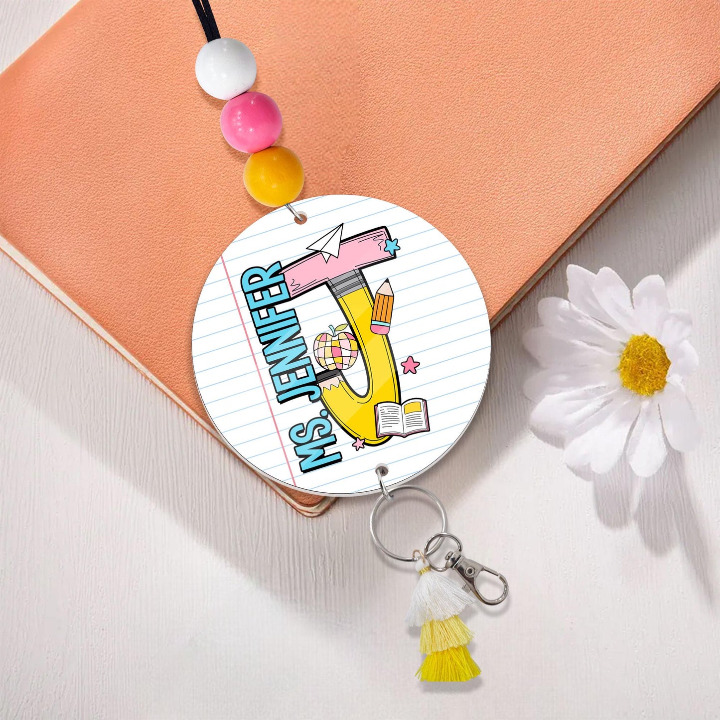 Personalized Lanyard for Keys or ID Badge, Custom Teacher Lanyard with Name, Beaded Lanyard, Back To School Gift, Teacher Appreciation Gift