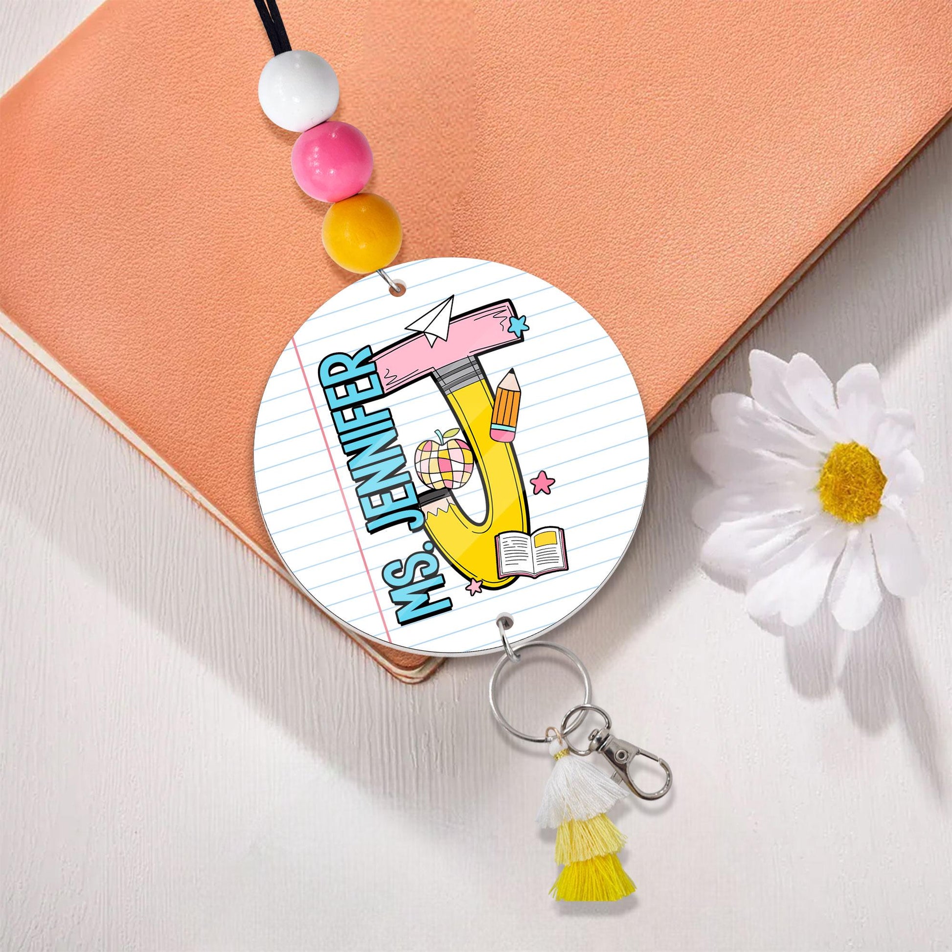 Personalized Lanyard for Keys or ID Badge, Custom Teacher Lanyard with Name, Beaded Lanyard, Back To School Gift, Teacher Appreciation Gift