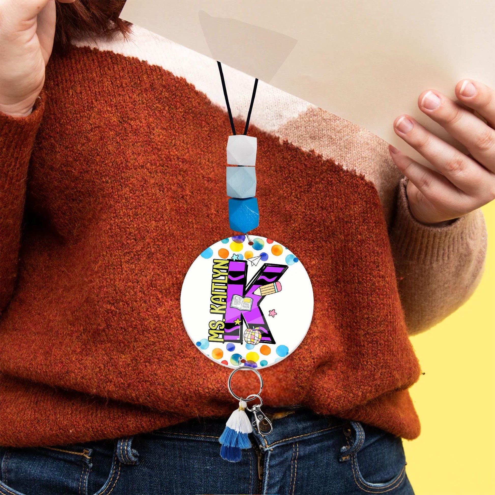 Personalized Lanyard for Keys or ID Badge, Custom Teacher Lanyard with Name, Beaded Lanyard, Back To School Gift, Teacher Appreciation Gift