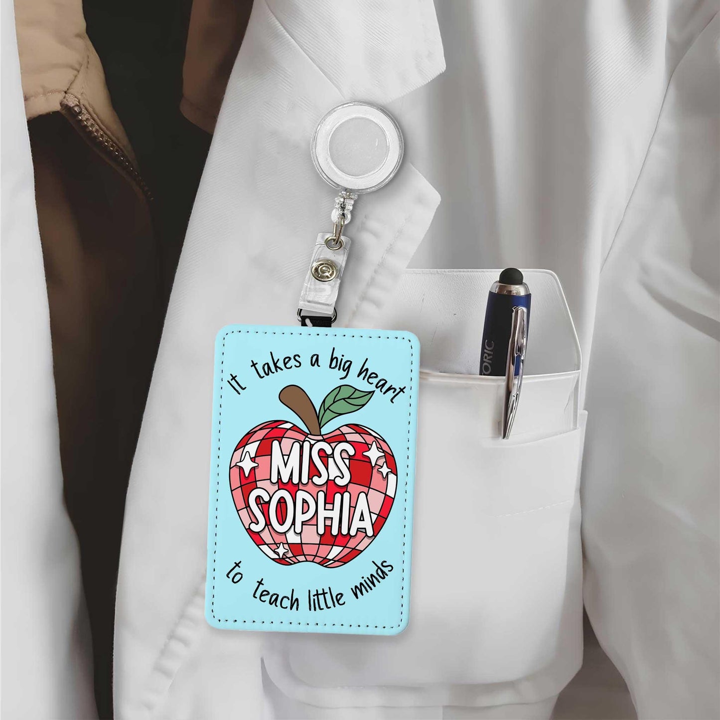 Custom Teacher ID Badge Holder Apple Name, Teacher Gifts, Personalized ID Holder Lanyard, Teacher Appreciation Gift, Back To School Gift