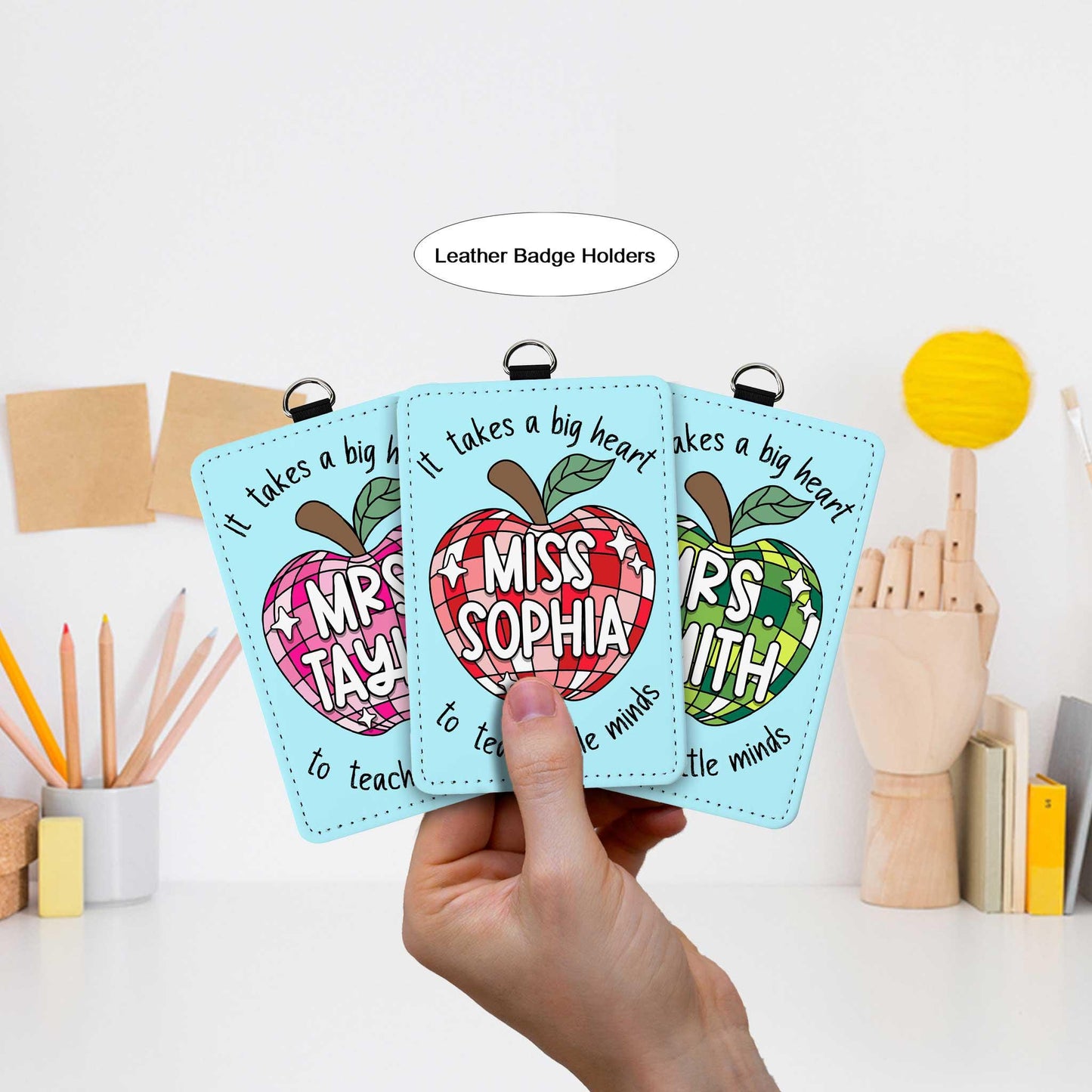 Custom Teacher ID Badge Holder Apple Name, Teacher Gifts, Personalized ID Holder Lanyard, Teacher Appreciation Gift, Back To School Gift