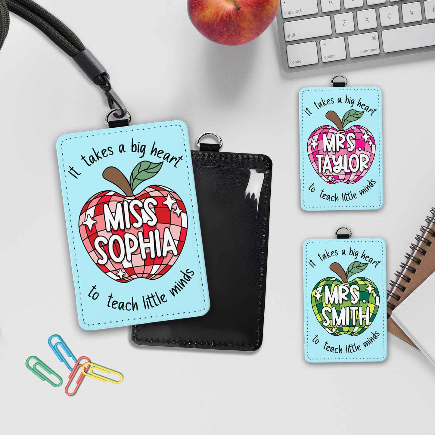 Custom Teacher ID Badge Holder Apple Name, Teacher Gifts, Personalized ID Holder Lanyard, Teacher Appreciation Gift, Back To School Gift