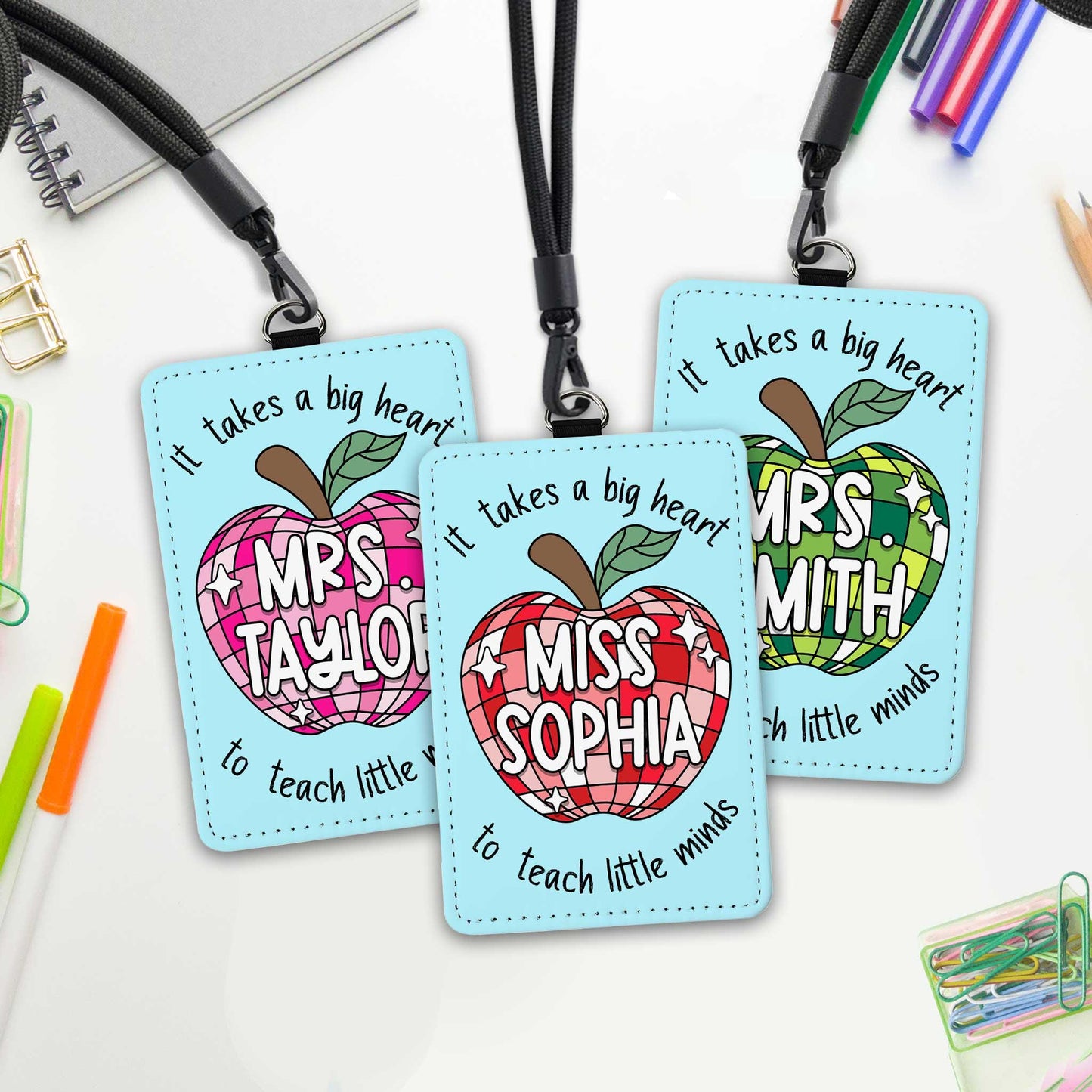 Custom Teacher ID Badge Holder Apple Name, Teacher Gifts, Personalized ID Holder Lanyard, Teacher Appreciation Gift, Back To School Gift