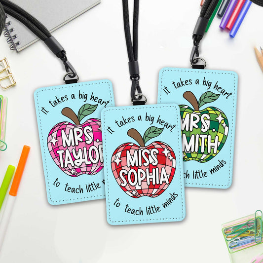 Custom Teacher ID Badge Holder Apple Name, Teacher Gifts, Personalized ID Holder Lanyard, Teacher Appreciation Gift, Back To School Gift