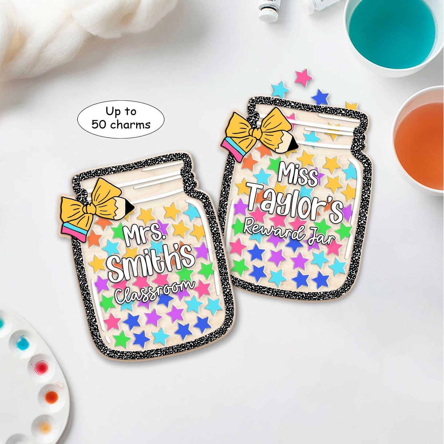 Custom Teacher Reward Jar, Star Magnetic Reward Jar, Fridge Wood and Acrylic Printed Custom Name, Back to School, Teacher Appreciation Gifts