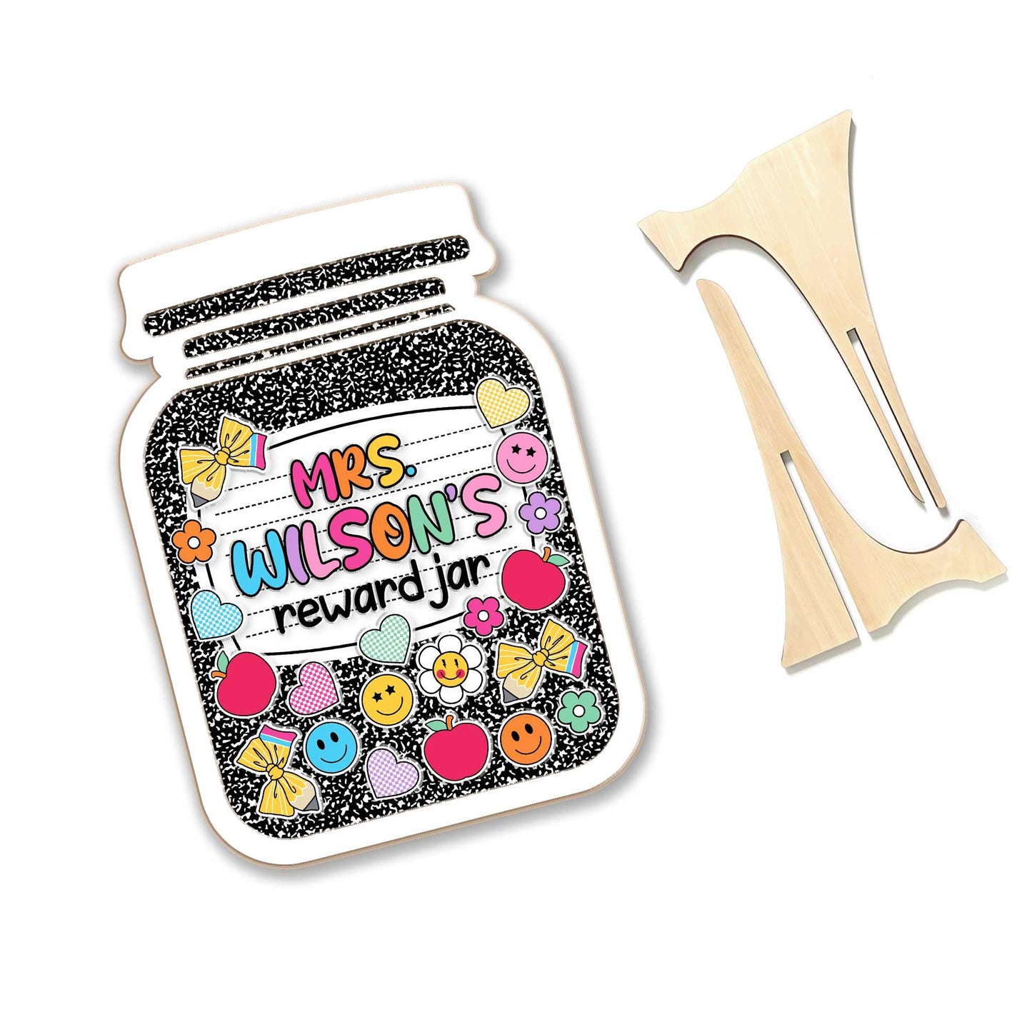 Custom Teacher Reward Jar, Composition Book Reward Jar Classroom, Teacher Appreciation Gifts, Fridge Wood and Acrylic Printed Custom Name