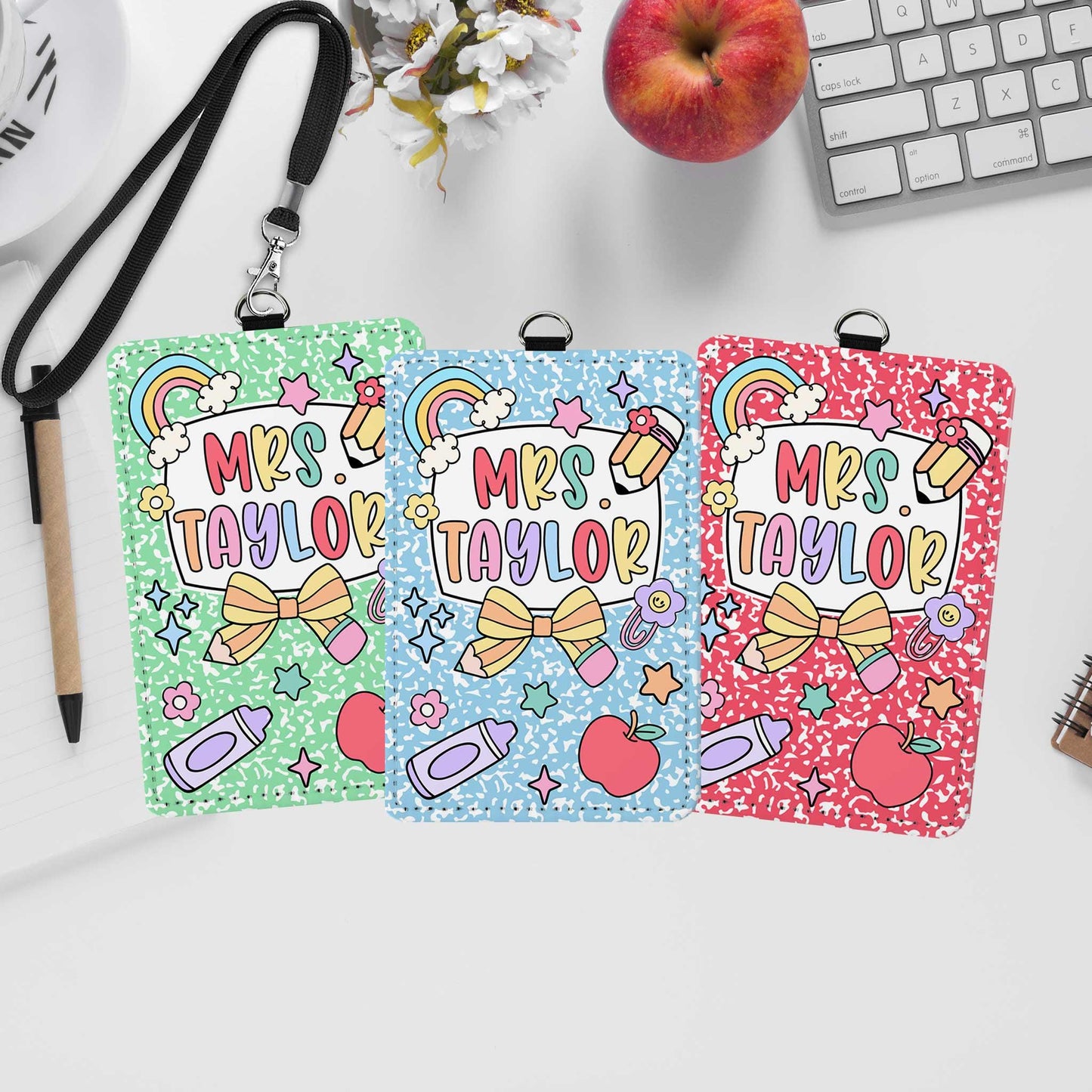 Personalized Teacher ID Badge Holder, Composition Book Teacher ID Badge Holder, Teacher Gift, Teacher Appreciation Gift, Back To School Gift