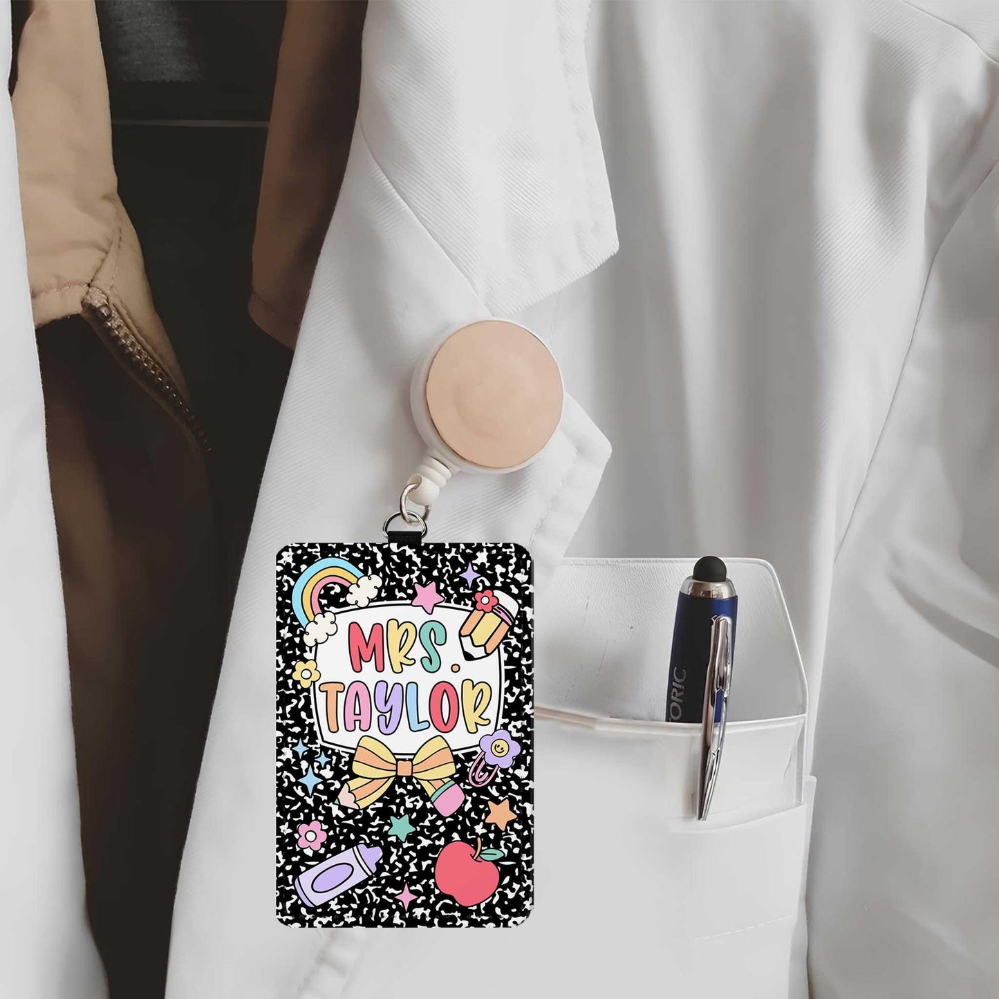 Personalized Teacher ID Badge Holder, Composition Book Teacher ID Badge Holder, Teacher Gift, Teacher Appreciation Gift, Back To School Gift