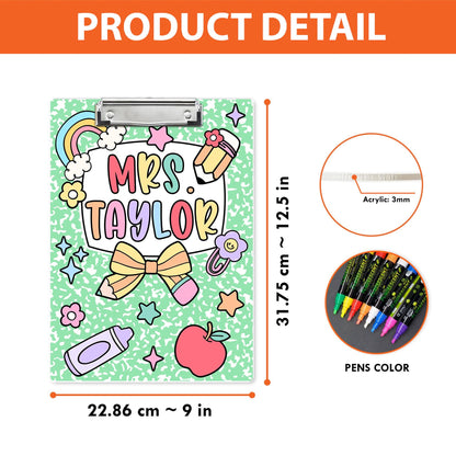 Custom Teacher Clipboard Composition Book With Name, Personalized Teacher Gift, Teacher Appreciation, School Supplies, Back To School Gift