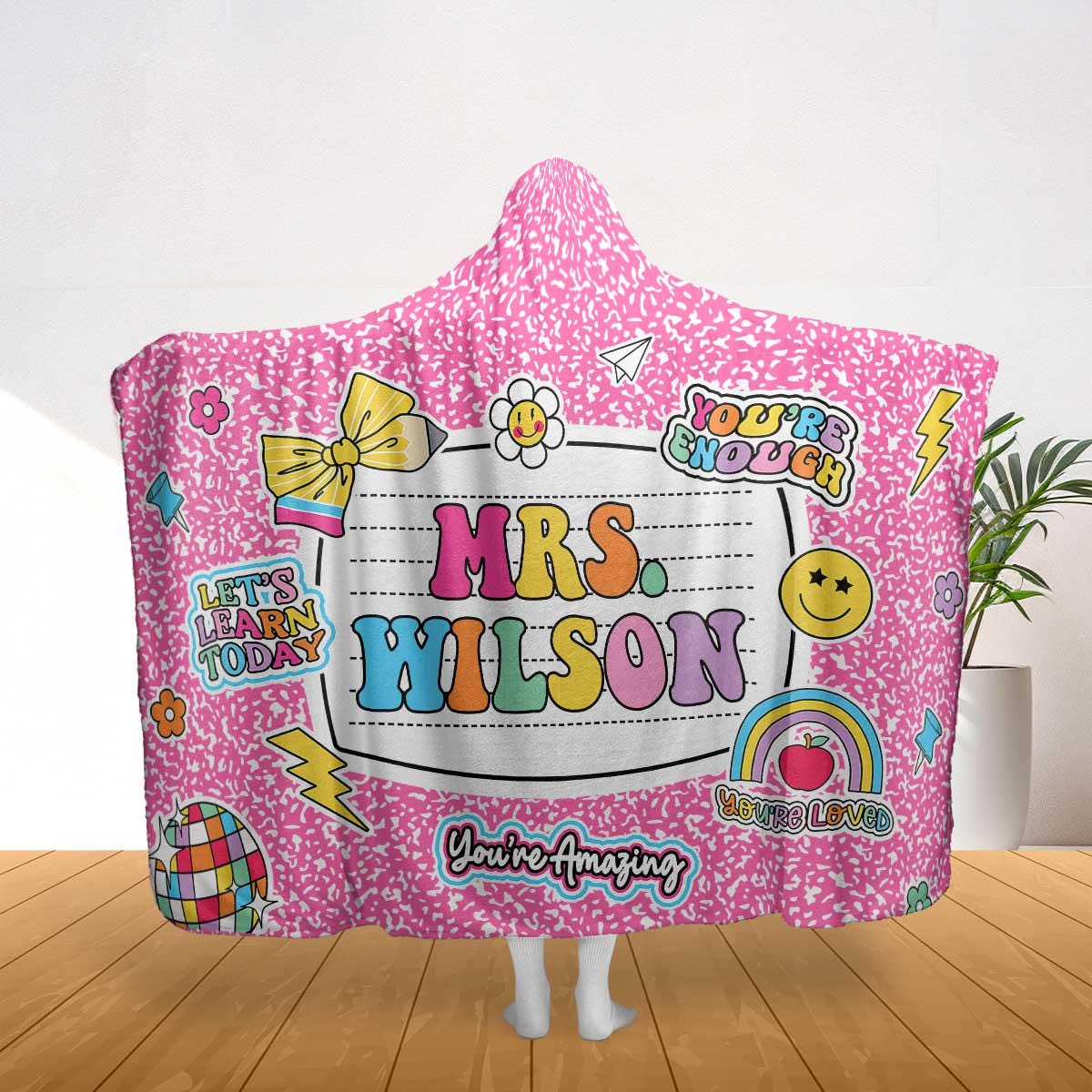 Personalized Teacher Blanket Custom Hooded Blanket, Composition Book Blanket, Teacher Gifts, Back To School Gift, Teacher Appreciation Gift