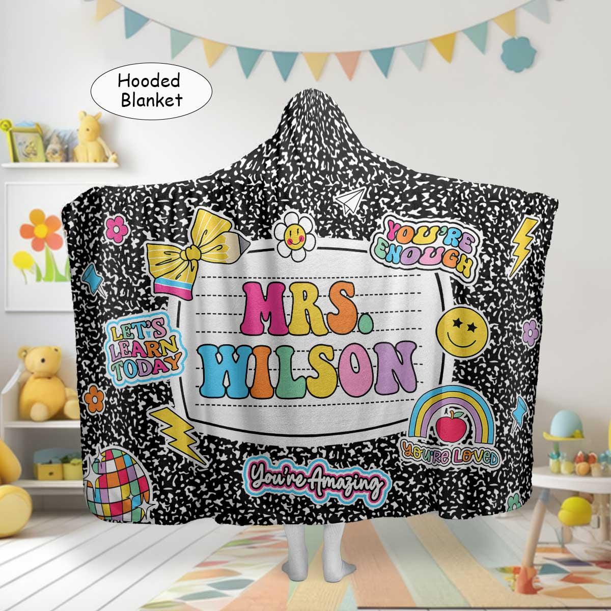 Personalized Teacher Blanket Custom Hooded Blanket, Composition Book Blanket, Teacher Gifts, Back To School Gift, Teacher Appreciation Gift