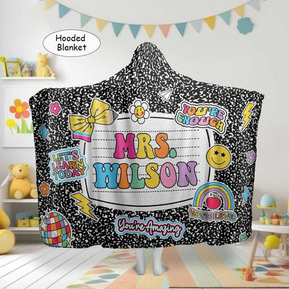 Personalized Teacher Blanket Custom Hooded Blanket, Composition Book Blanket, Teacher Gifts, Back To School Gift, Teacher Appreciation Gift