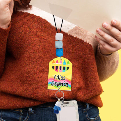 Personalized Teacher Lanyard: Beaded ID Badge Holder with Tassel
