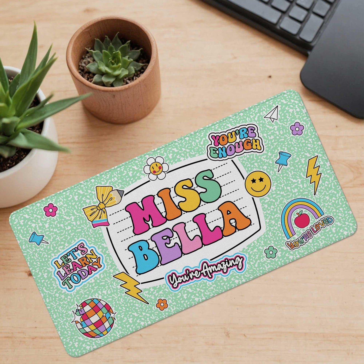 Personalized Teacher Desk Mat, Custom Teacher Composition Book Desk Mat With Name, Teacher Gifts, Back To School, Teacher Appreciation Gift